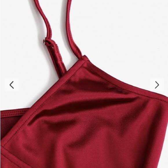 ZAFUL Draped Shiny Surplice Dress Red Wine - Picture 3 of 5